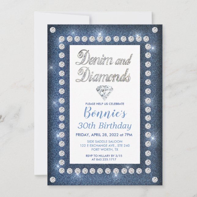 Denim and Diamonds Birthday  Invitation (Front)