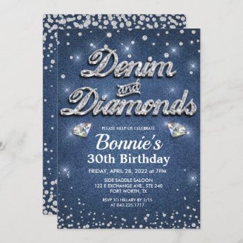 Denim And Diamonds Birthday  Invitation by PaperandPomp at Zazzle