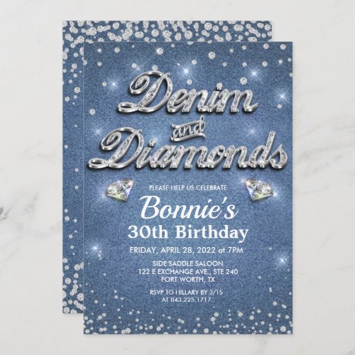 Denim and Diamonds Birthday  Invitation