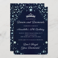 Denim and Diamonds Birthday Invitations