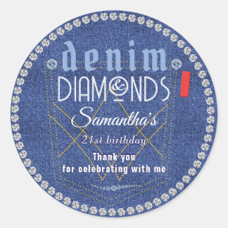 Denim and Diamonds Birthday Party Classic Round Sticker