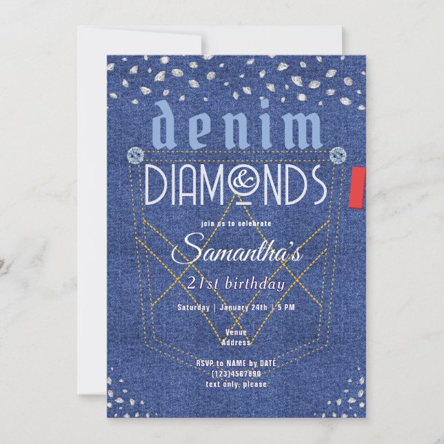 Denim and Diamonds Birthday Party Invitation (Front)