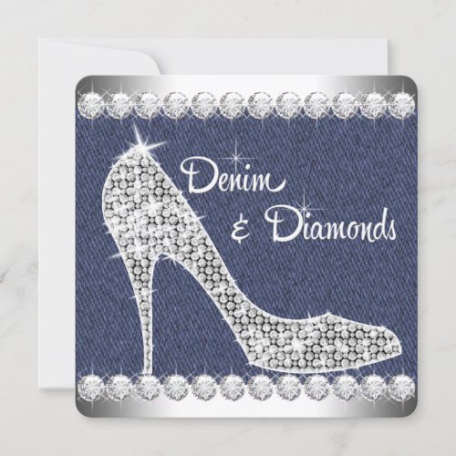 Denim and Diamonds Birthday Party Invitation