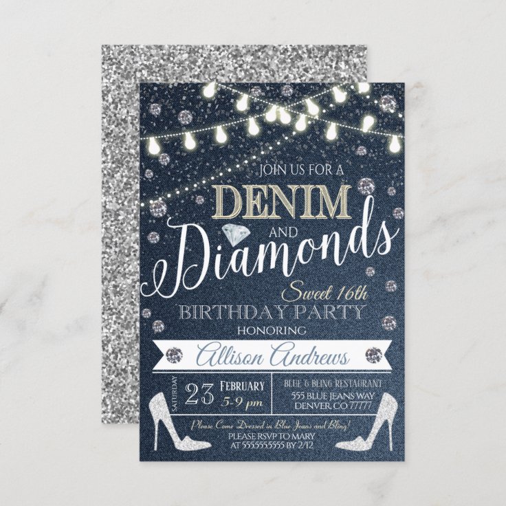 Denim and Diamonds Birthday Party Invitation | Zazzle