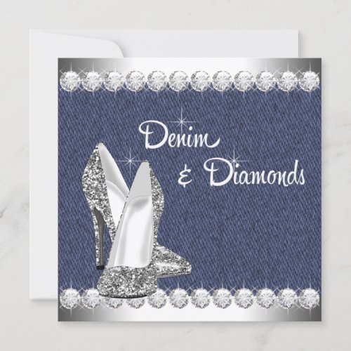 Denim and Diamonds Birthday Party Invitation