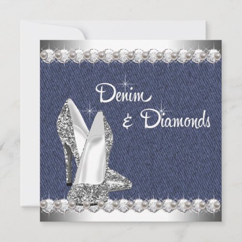 Denim and Diamonds Birthday Party Invitations