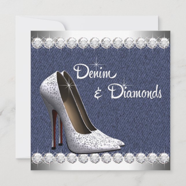 Denim and Diamonds Birthday Party Invitations (Front)