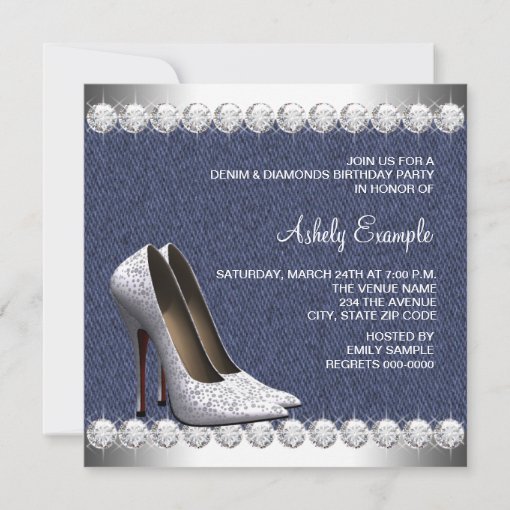 Denim and Diamonds Birthday Party Invitations | Zazzle