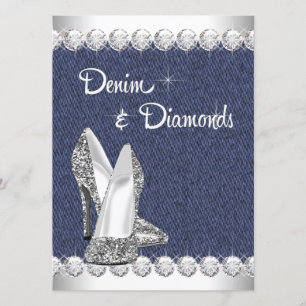 Denim and Diamonds Birthday Party Invitations