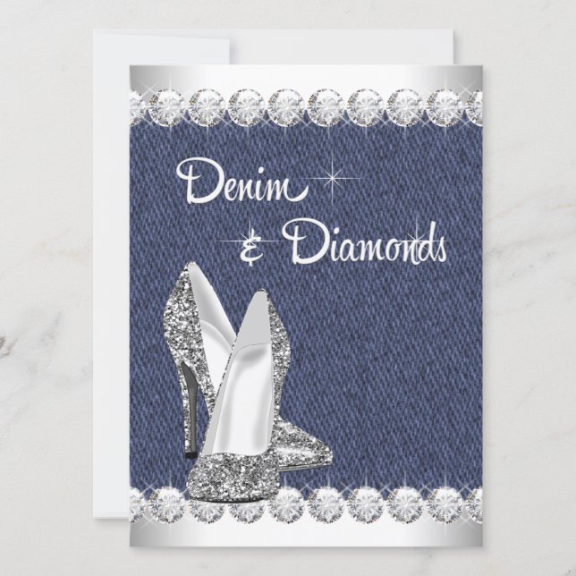 Denim and Diamonds Birthday Party Invitations (Front)