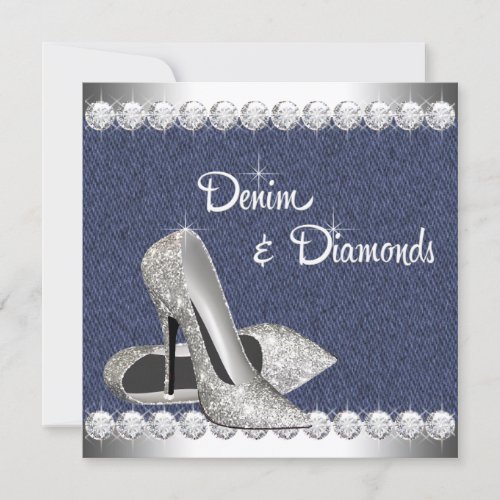 Denim and Diamonds Birthday Party Invitations