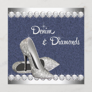 Denim and Diamonds Birthday Party Invitations
