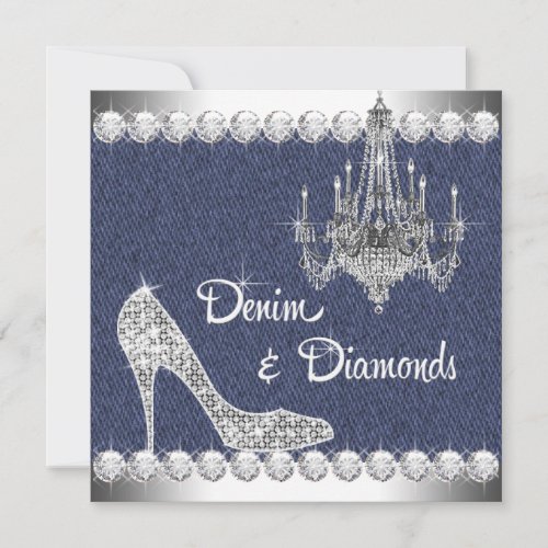 Denim and Diamonds Birthday Party Invitations