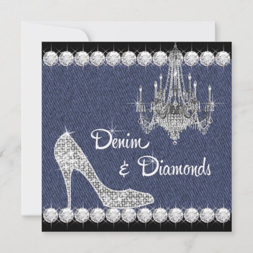 Denim and Diamonds Birthday Party Invitations