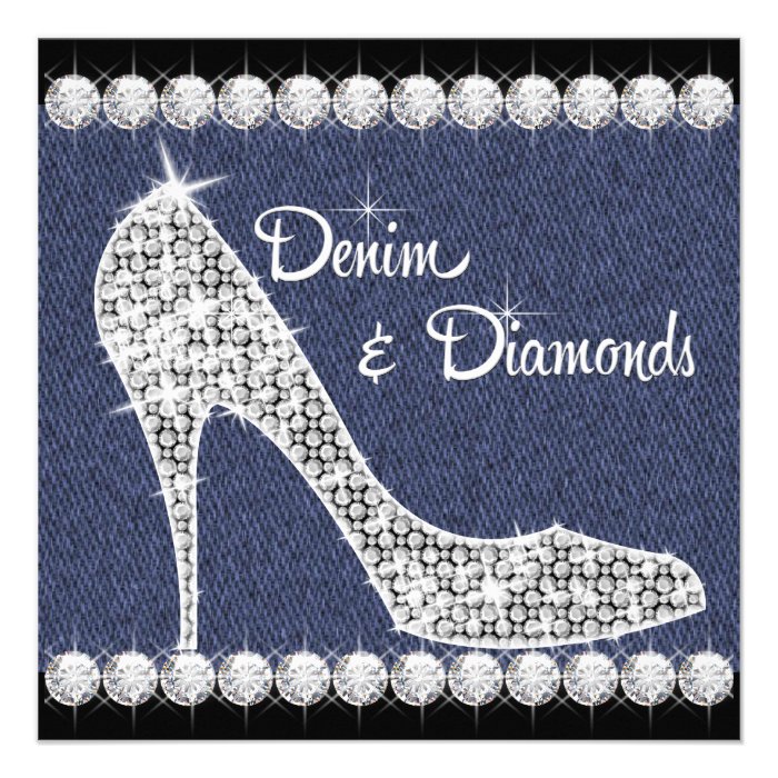 Denim and Diamonds Birthday Party Invitations