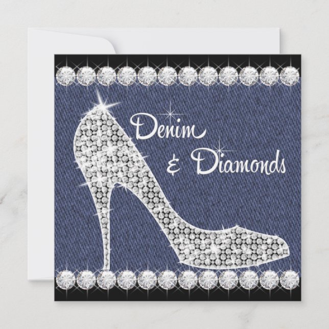 Denim and Diamonds Birthday Party Invitations (Front)