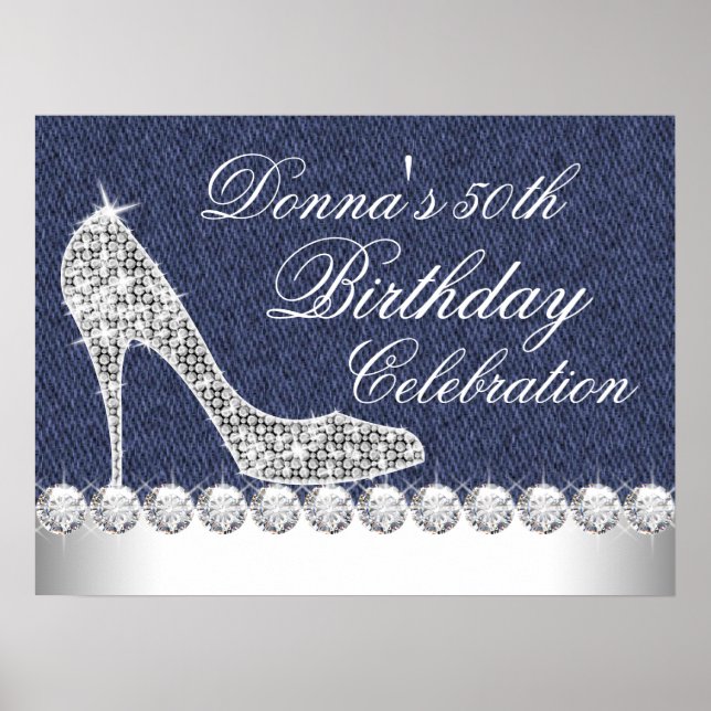 Denim and Diamonds Birthday Party Poster (Front)