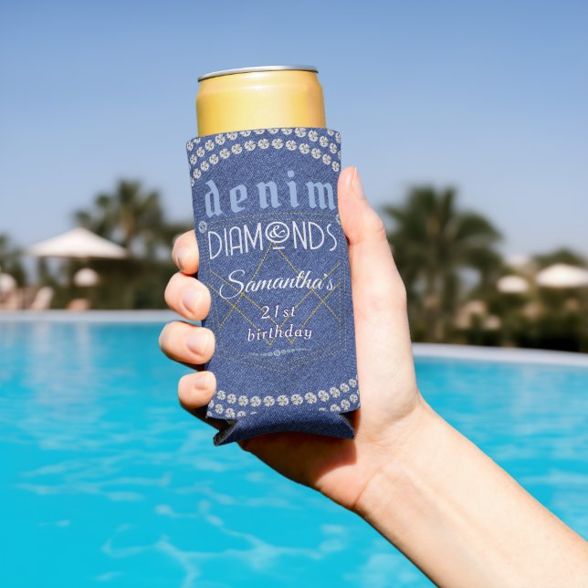 Denim and Diamonds Birthday Party Seltzer Can Cooler (In Situ Pool)