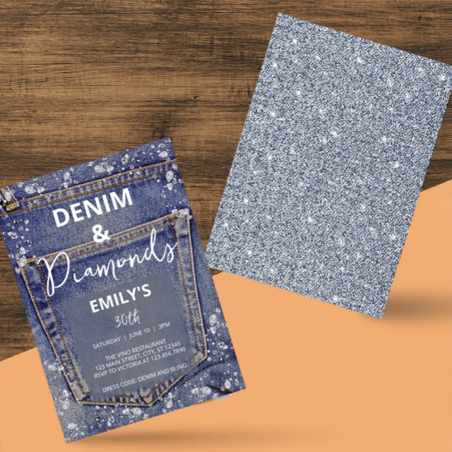 Denim and Diamonds Bling Jean Glam Birthday Party Invitation | Zazzle Denim and Diamonds Bling Jean Glam Birthday Party Invitation | Zazzle