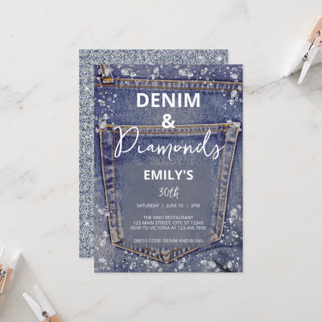Denim and Diamonds Bling Jean Glam Birthday Party Invitation | Zazzle Denim and Diamonds Bling Jean Glam Birthday Party Invitation | Zazzle