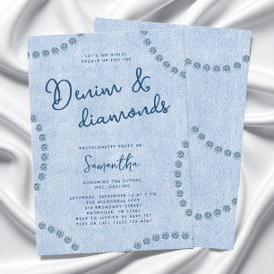 Denim and Diamonds Blue Cowgirl Bachelorette Party Invitation