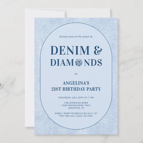 Denim and Diamonds Blue Jeans 21st Birthday Party Invitation