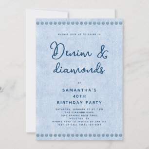 Denim and Diamonds Blue Jeans 40th Birthday Party Invitation