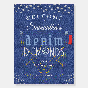 Denim and Diamonds Blue Jeans Bling Birthday Party Foam Board