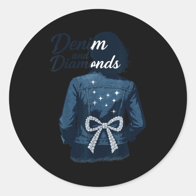 Denim And Diamonds Bow Ladies Girls Jeans Women  Classic Round Sticker (Front)