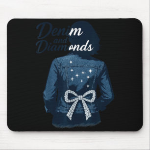 Denim And Diamonds Bow Ladies Girls Jeans Women Mouse Pad