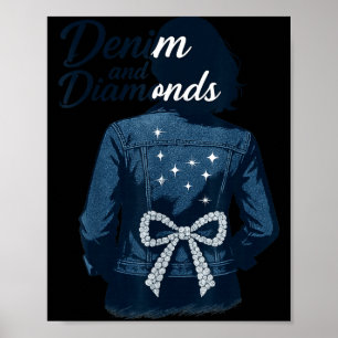 Denim And Diamonds Bow Ladies Girls Jeans Women Poster
