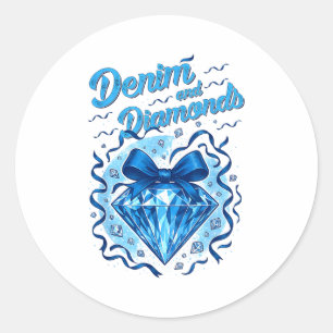 Denim and diamonds bow ladies girls women  classic round sticker