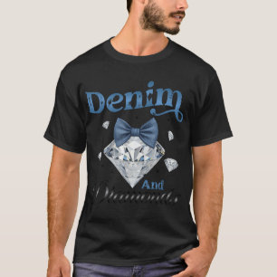 Denim And Diamonds Bow Ladies Girls Women T-Shirt