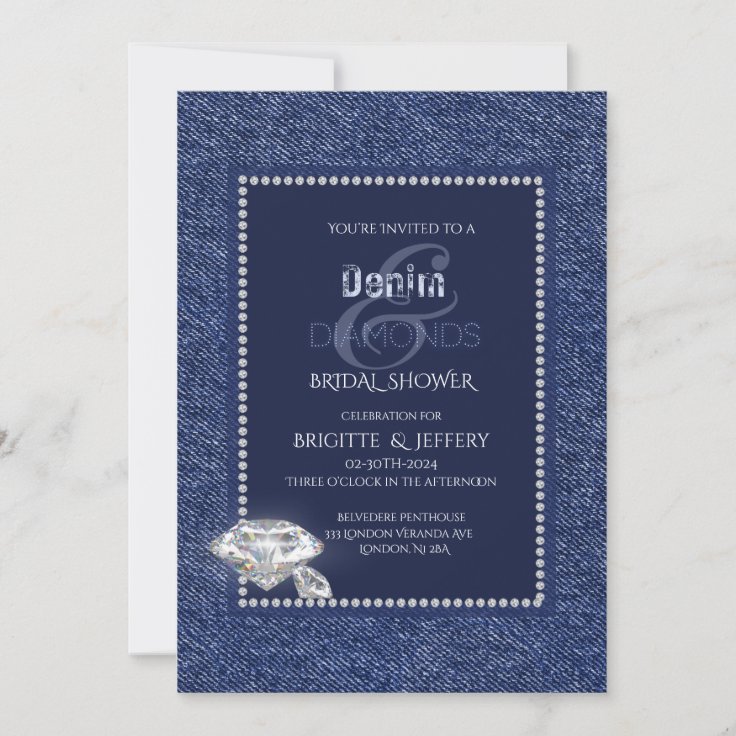 Denim and diamonds bridal shower invitation | Zazzle