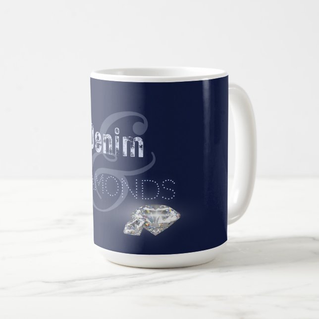 Denim and diamonds coffee mug (Front Right)