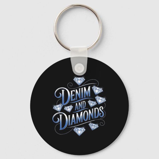Denim And Diamonds Country Western Bachelorette Pa Keychain (Front)