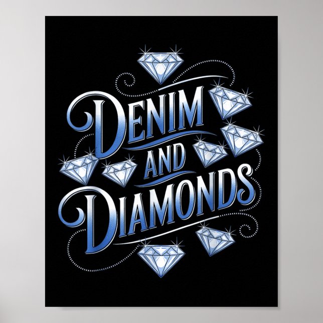 Denim And Diamonds Country Western Bachelorette Pa Poster (Front)