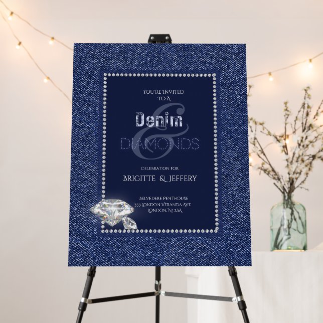 Denim and diamonds custom wedding foam board (In Situ (Stand))