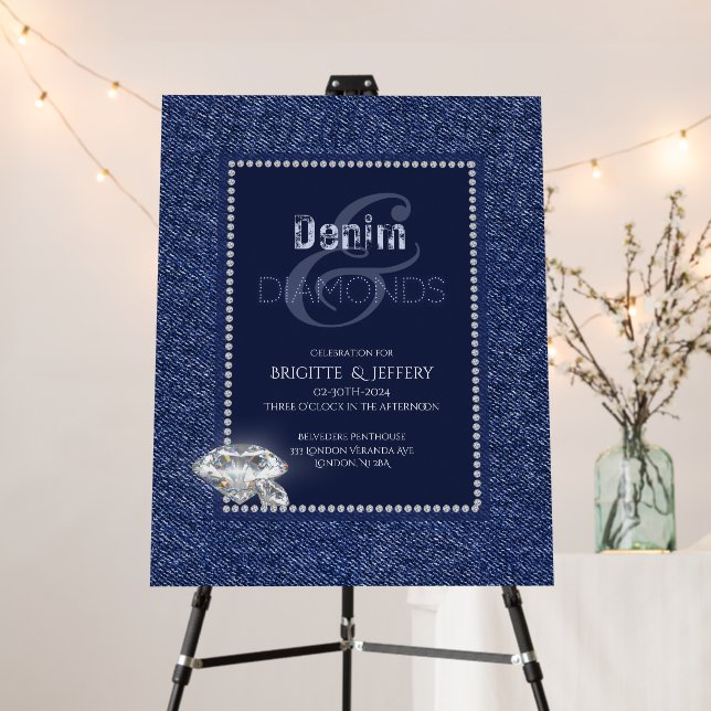 Denim and diamonds custom wedding foam board (In Situ (Stand))