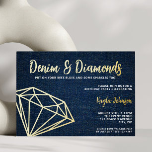 Denim and Diamonds Elegant Blue Geometric Foil Invitation