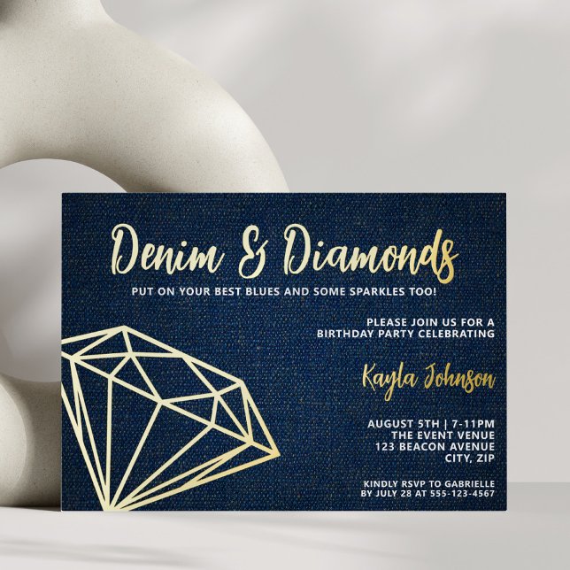Denim and Diamonds Elegant Blue Geometric Foil Invitation (Creator Uploaded)