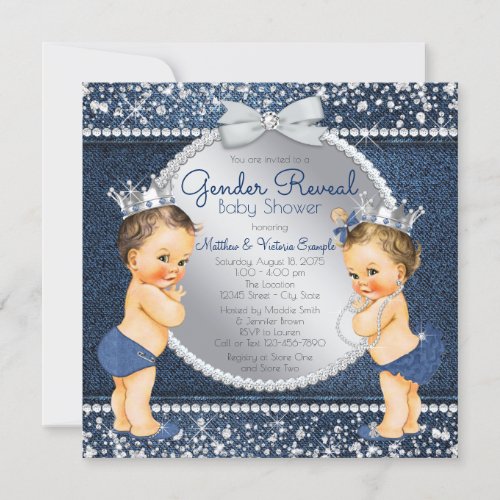 Denim and Diamonds Gender Reveal Baby Shower Invitation