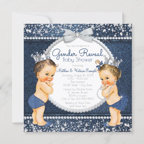 Denim and Diamonds Gender Reveal Baby Shower Invitation