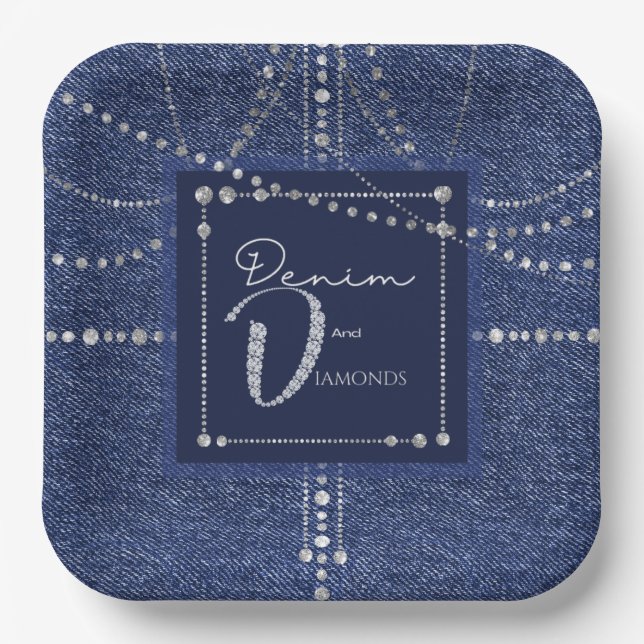 Denim and diamonds Paper plate (Front)