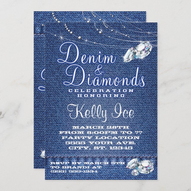 Denim and Diamonds Party Invitations (Front/Back)