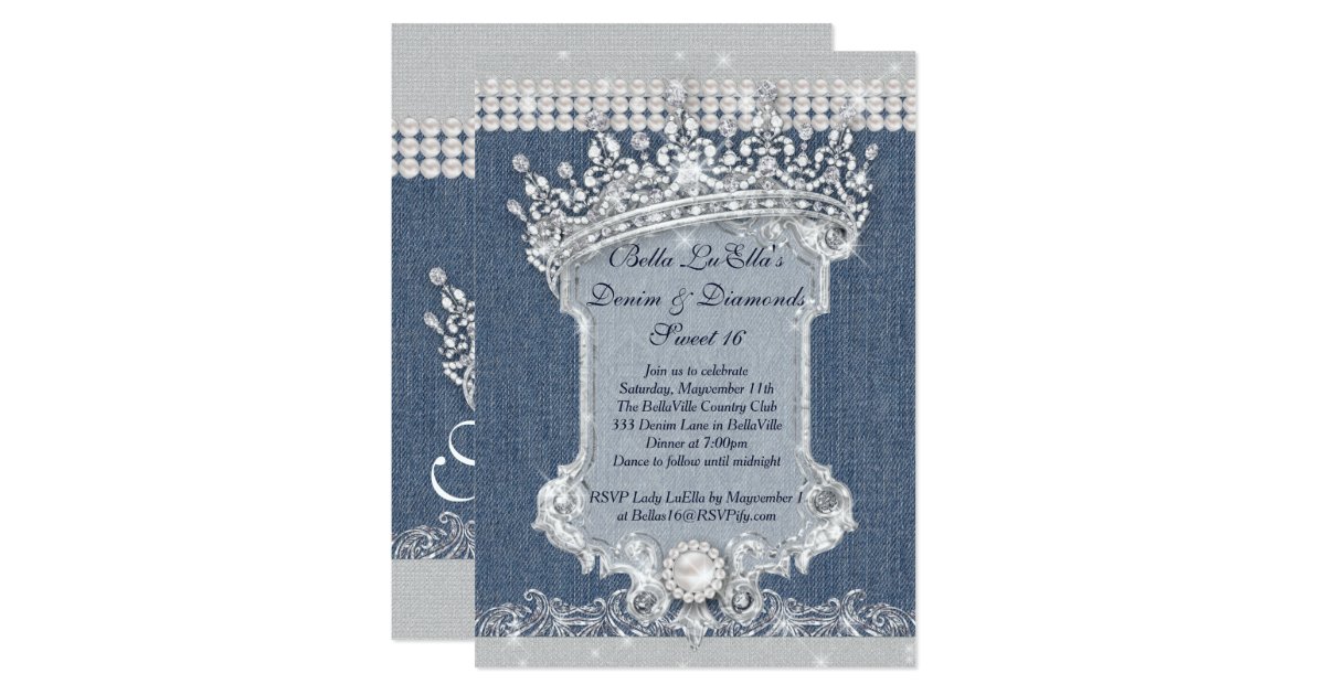 denim and diamonds party invitations zazzle com denim and diamonds invitations