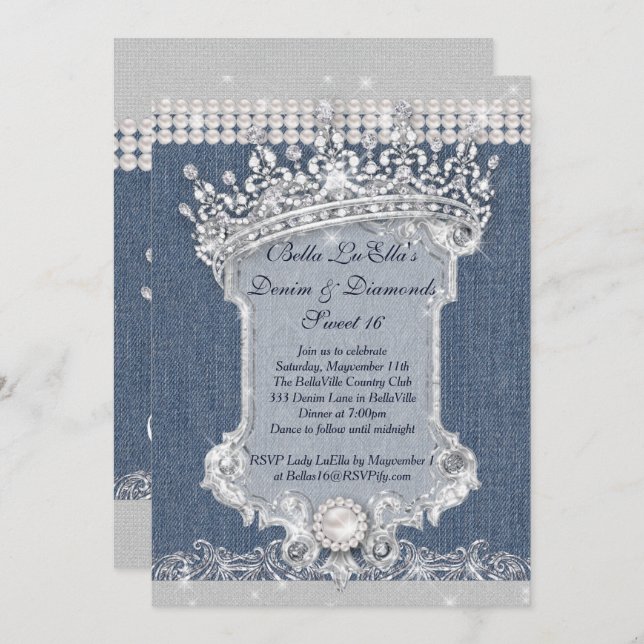 Denim and Diamonds Party Invitations (Front/Back)