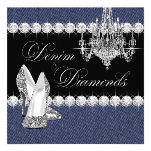 Elegant Denim and Diamonds Party 5.25x5.25 Square Paper Invitation Card ...