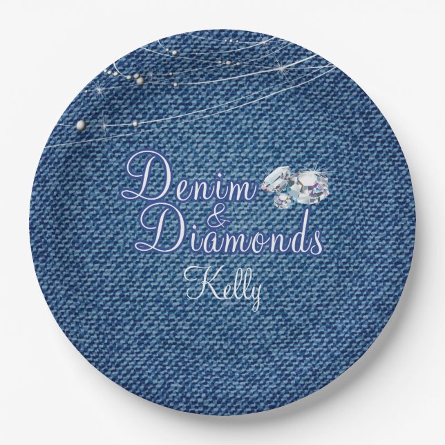 Denim and Diamonds Party Paper Plates (Front)