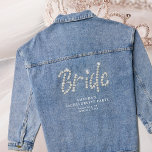 Denim and Diamonds Rhinestones Bride Bachelorette  Denim Jacket<br><div class="desc">An exclusive denim jacket tailored for the soon-to-be bride and her pre-wedding celebrations. Sparkling with 'Bride' in rhinestone letters,  it offers customizable space for her name,  location,  and significant dates,  adding a personal touch to this stylish memento.</div>